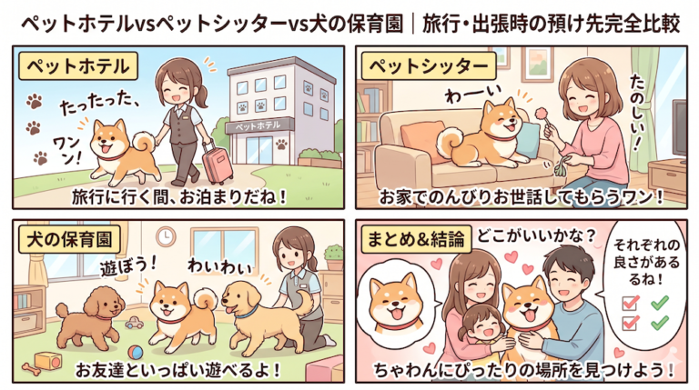 ペットホテルvsペットシッターvs犬の保育園｜旅行・出張時の預け先完全比較