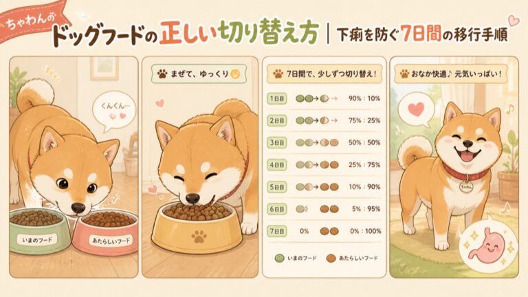 ドッグフードの正しい切り替え方｜下痢を防ぐ7日間の移行手順