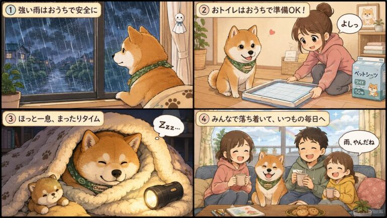 台風・ゲリラ豪雨の日の犬の過ごし方｜散歩・トイレ・停電の備え